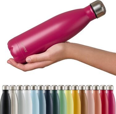 Пляшка для води Blumtal з нержавіючої сталі - Герметична ізольована пляшка - Пляшка для води без бісфенолу А для гарячих та холодних напоїв - Двостінна ізольована пляшка - Ізоляційна пляшка, стійка до іржі, дерево/срібло (15 - Ягідний - Рожевий, 350 мл)