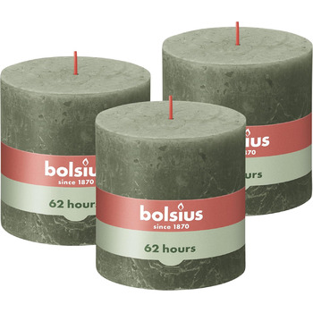 Свічка Bolsius Rustic Pillar XXL - 3 шт. и - 10 x 10 см - Декоративні побутові свічки - Час горіння 62 години - Без запаху - Містить натуральний рослинний віск - Без пальмової олії (темно-зелена)