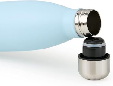 Пляшка для води Blumtal з нержавіючої сталі - Герметична ізольована пляшка - Пляшка для води без бісфенолу А для гарячих та холодних напоїв - Двостінна ізольована пляшка - Ізоляційна пляшка, стійка до іржі, дерево/срібло (04 - Світло-блакитний, 350 мл)