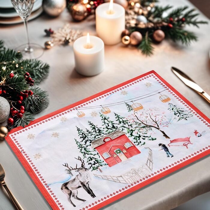 Бавовняні килимки для серветок, набір з 4 шт. , декоративні килимки для серветок, пасхальні килимки, що миються, для свят, вечерь, весни, літа (33 см x 48 см) (18 - Сільське Різдво), 39Hermine 100