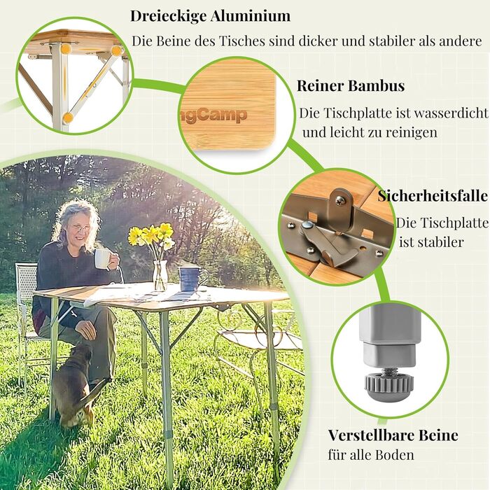 Складний бамбуковий стіл для кемпінгу 100 x 72 см KingCamp