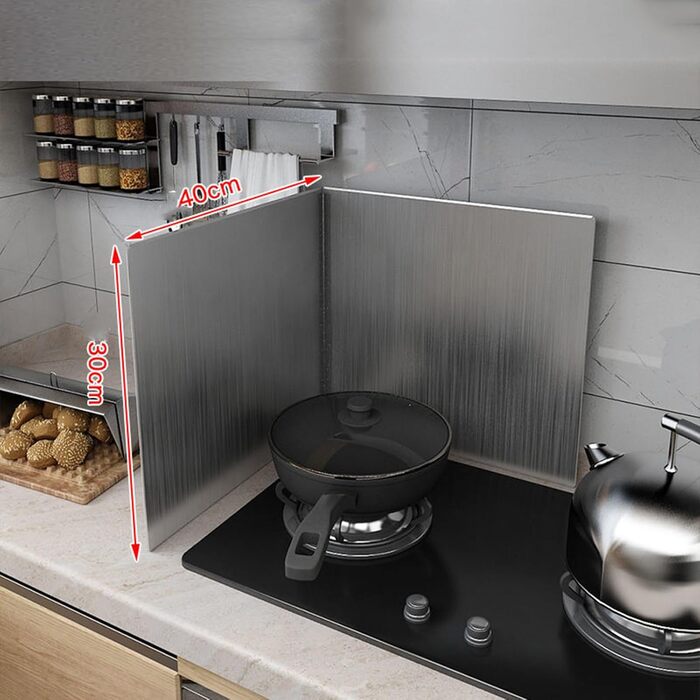 Настінний бризкозахисний екран для плити, складний кухонний бризкозахисний екран, бризкозахисний екран з нержавіючої сталі для плити, з антипригарним покриттям, для варильної поверхні, настінний, 2 частини 40 x 40 см (2 частини 45 x 50 см, 2 складні)