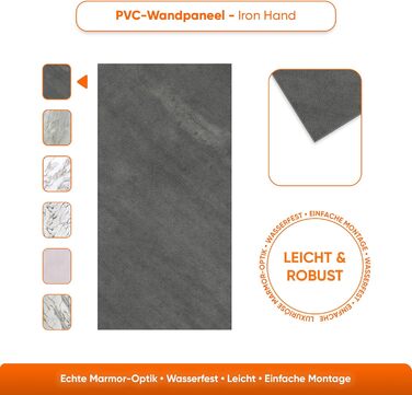 Стінові панелі IZODEKOR під мармур 60x120 см Панель для кухонного фартуха ПВХ-облицювання стін для кухні, ванної кімнати Бризкозахисна плівка для кухні Водонепроникна та термостійка (4 панелі 4 монтажних клею, залізна ручка)