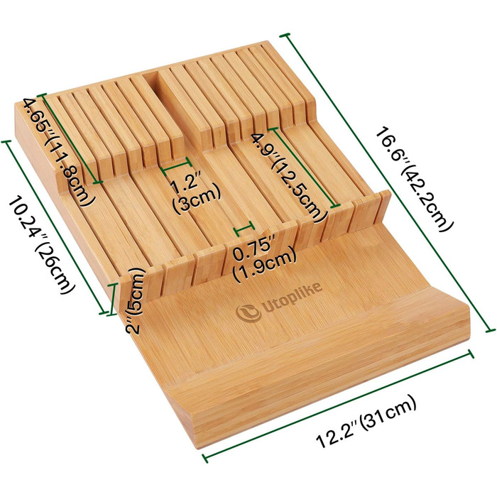 Блок ножів у шухляді для 12 ножів і 1 заточувальний сталевий ніж. (16 органайзерів для ножів) Vialex