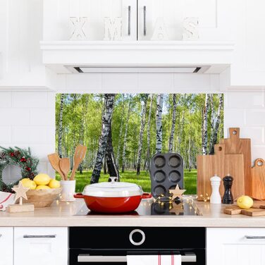 Дизайнерський кухонний фартух з алюмінієвого композиту, кухонний фартух, товщина 3 мм, 60x100 см, (Березовий ліс)