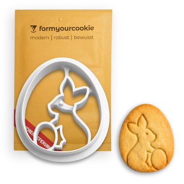 Набір із 3 формочок для пасхального печива, смугастий візерунок у формі пасхальних яєць, кролик, 2 в 1 зі штампом, 5 x 4 см, можна мити в посудомийній машині, екологічно чисті, стійкі до іржі (2 пасхальні яйця &quotКролик&quot (5x4 см))