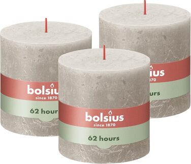 Свічка Bolsius Rustic Pillar XXL - 3 шт. и - 10 x 10 см - Декоративні побутові свічки - Час горіння 62 години - Без запаху - Містить натуральний рослинний віск - Без пальмової олії (світло-сіра)