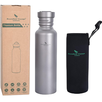 Титанова пляшка для пиття з широким горлом і герметичною кришкою та гачком 750 мл. iBasingo