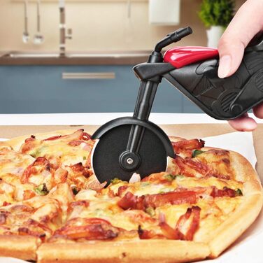 Резак для пиццы в виде мотоцикла с подставкой, красно-черный KUONIIY