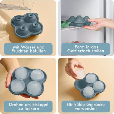 Силіконові формочки для льоду Blumtal, набір з 3 шт. - форма для льоду на 24 кубики з кришкою - силіконова форма для льоду без бісфенолу А - форма для льоду, безпечна для харчових продуктів - сіро-блакитний великі кубики (сіро-блакитний світло-блакитний, 