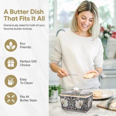 Маслянка з кришкою, китайська кераміка, з гарними акварельними мотивами, дизайн від галереї Дженніфер Роуз для Busy Bees (барвистий (квітковий візерунок))