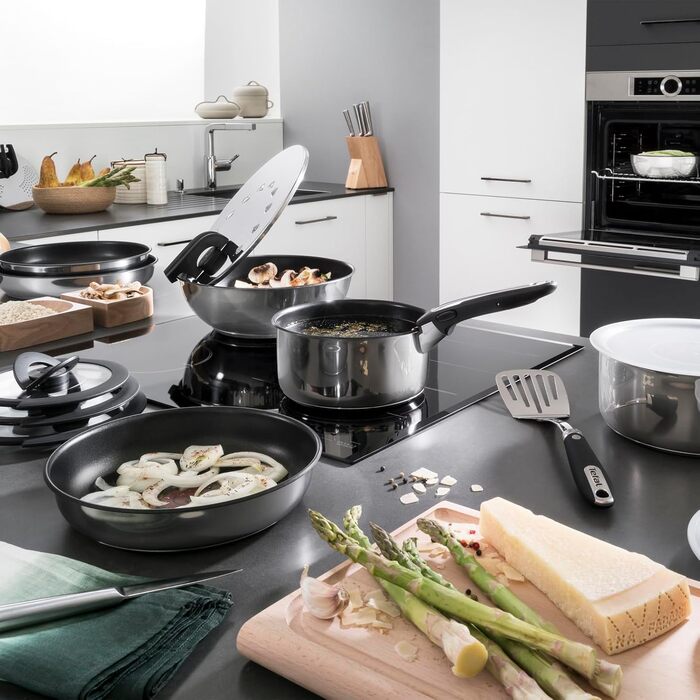 Набір посуду для індукційного приготування Tefal Ingenio Preference On, 15 предметів, зі знімною ручкою, що штабелюється, економить місце, з антипригарним покриттям, простий у використанні та чищенні, L97495 Набір посуду для каструль та сковорідок (Набір