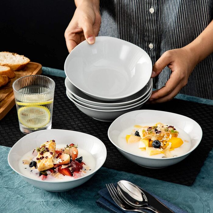 Серія Elisa, 12-предметний кавовий набір з кремового порцеляни, кавові чашки та блюдця на 6 осіб для кави, чаю, десертів (білий, миска для пластівців (12 шт.))