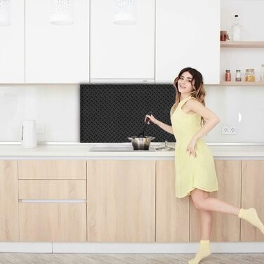 Дизайнерський кухонний бризкозахисний екран з алюмінієвого композиту, кухонний фартух, товщина 3 мм, 60x100 см, (ребристий листовий метал чорного кольору)