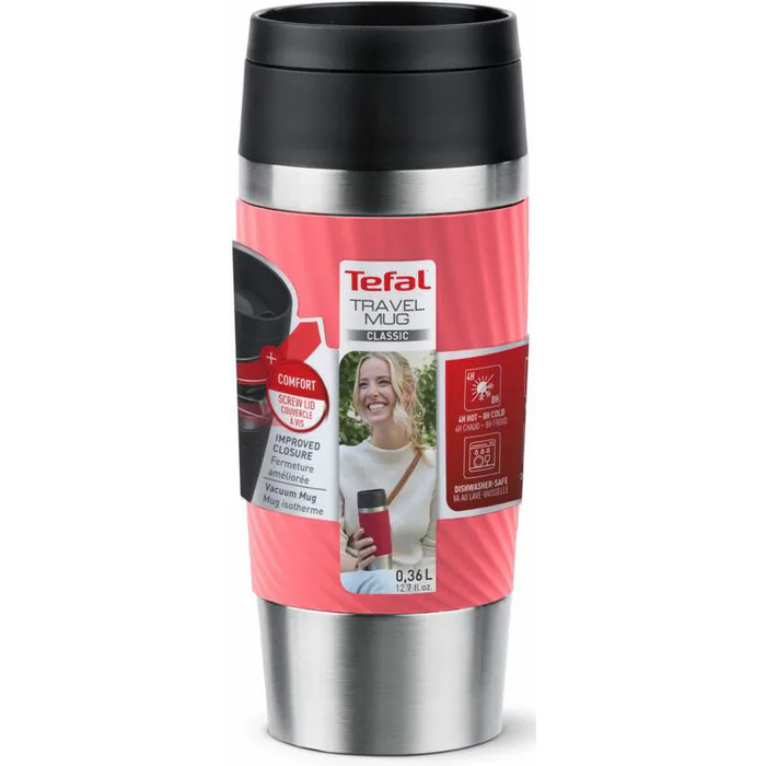 Tefal Термочашка Travel Mug Classic Twist, 0.36л, нержавіюча сталь, кораловий