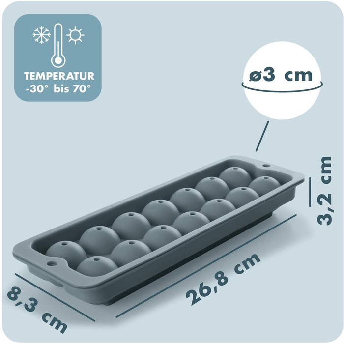 Силіконові формочки для льоду Blumtal, набір з 3 шт. - форма для льоду на 24 кубики з кришкою - силіконова форма для льоду без бісфенолу А - форма для льоду, безпечна для харчових продуктів - сіро-блакитний великі кубики (сіро-блакитний світло-блакитний, 