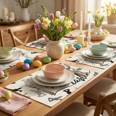 Великодні серветки &quotЩасливого Великодня&quot з коричневим кроликом, набір з 4 шт. , 32x45 см, весняний різдвяний килимок, серветки, що миються, прикраса для кухні-вечірки (сірий, 32 x 45 см)