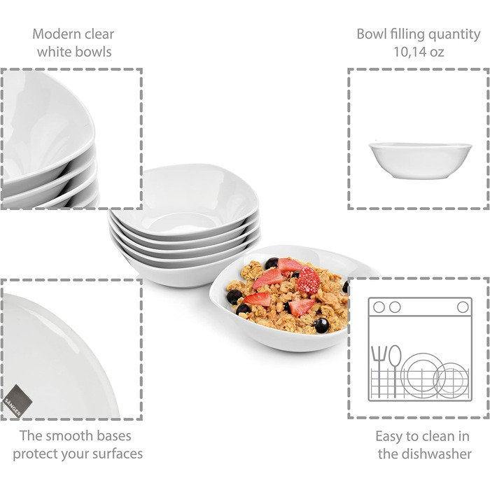 СПІВАЧКА Білий столовий сервіз Bilgola, порцеляновий набір посуду з 30 предметів на 6 персон, набір тарілок округлого дизайну, обідня тарілка (пластівці 6 шт. )