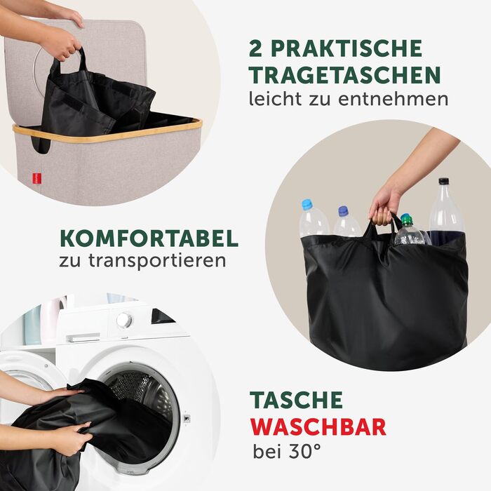 Контейнер для збору пляшок Blumtal Deposit 150 л з 2 відділеннями - Бамбуковий органайзер для пляшок - Збірник порожніх пляшок - Збірник пляшок - Контейнер для збору порожніх пляшок з отвором - Збірник пляшок (бежевий, Збірник пляшок - 150 л)