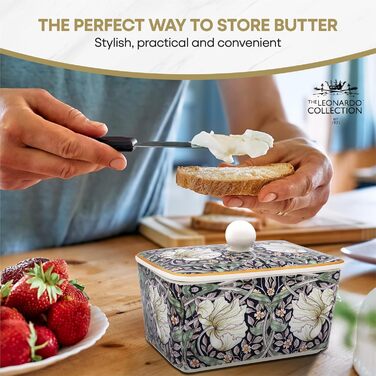 Маслянка з кришкою, китайська кераміка, з гарними акварельними мотивами, дизайн від галереї Дженніфер Роуз для Busy Bees (барвистий (квітковий візерунок))