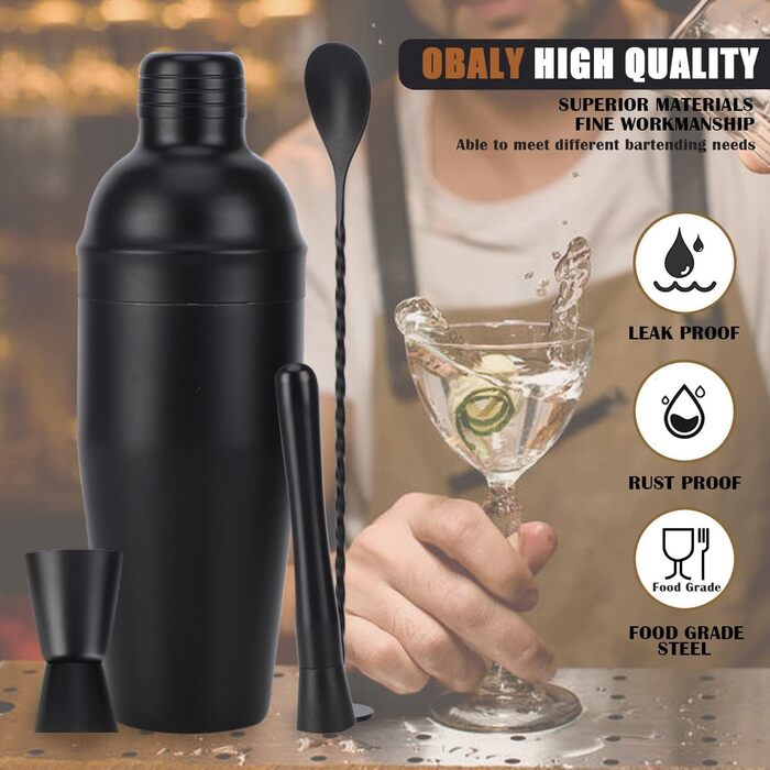 Набір бармена 11 предметів чорний OBALY