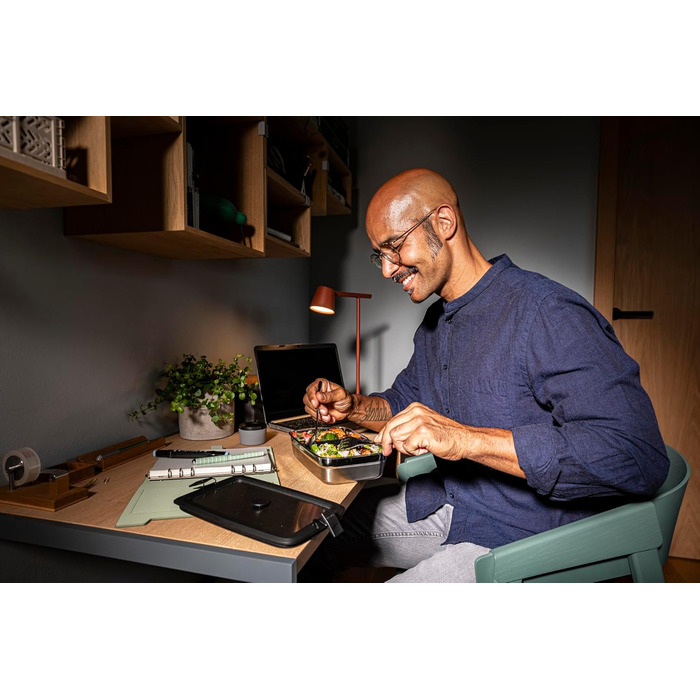 Л прямокутна кришка з нержавіючої сталі з затискачами для ланч-бокса, силіконовий обідок, герметична, силіконовий клапан, сріблясто-чорний, срібляста прямокутна нержавіюча сталь (нержавіюча сталь прямокутна) 1.0 л прямокутна, 2GO 1.0