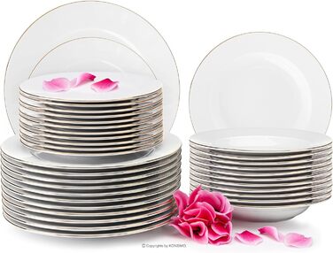 Набір посуду konsimo 12 персон - Набір MUSCARI - Столовий сервіз - Сервірування та набори посуду - Сервірувальний набір Сім'я - Тарілки обідні, десертні тарілки та супові миски - (Gold Line, 36 шт. )