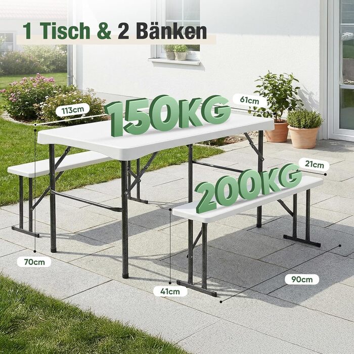 Складний пластиковий набір меблі для кемпінгу 3 предмета білі Sekey