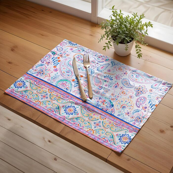 Бавовняні килимки, набір з 4 шт. , декоративні килимки, пасхальні килимки, що миються, для свят, вечерь, весни, літа (33 см x 48 см) (056 - Індійський квітковий візерунок), 39Hermine, 100