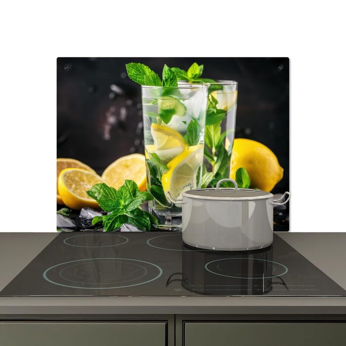 Фартух для плити, кухонний фартух, вініл, 78x52 см, декор для кухні, облицювання стіни, кришка для плити - сіро-чорна (вода-скло, 52Д x 71Ш см)