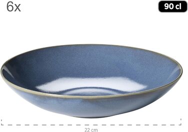Серія Ossia Набір тарілок для 6 осіб у середземноморському вінтажному стилі, сучасний обідній сервіз із 12 предметів із суповими тарілками та обідніми тарілками, керамограніт (світло-блакитний), 931946