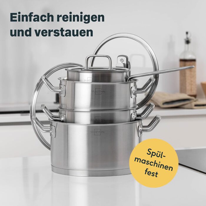 Набір каструль з нержавіючої сталі зі скляними кришками, 4 предмети Silberthal