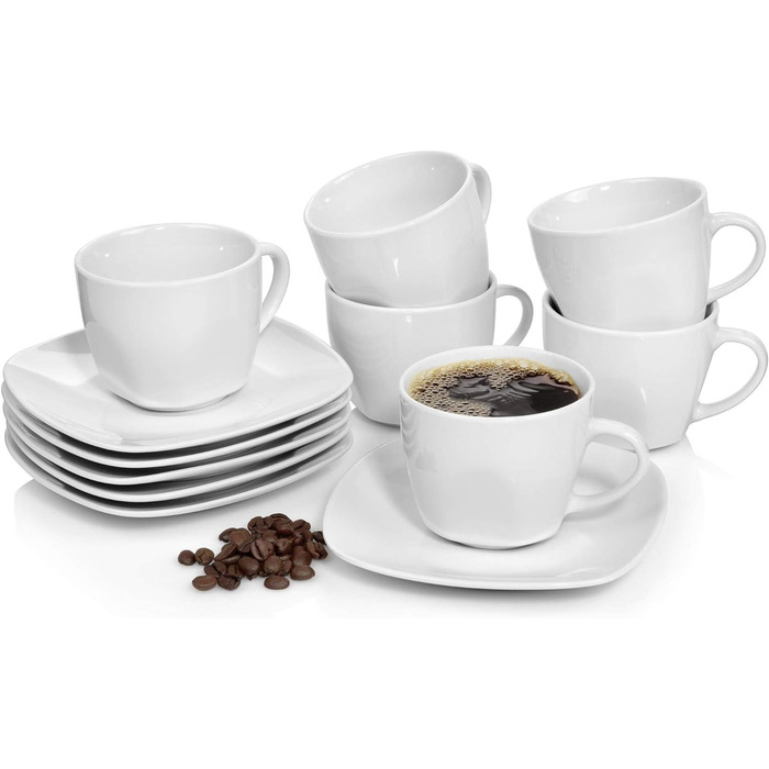 ПЕВЕЦ Белый столовый сервиз Bilgola, набор фарфоровой посуды из 30 предметов на 6 персон, набор тарелок округлого дизайна, обеденная тарелка (кофейные чашки 12 шт.)
