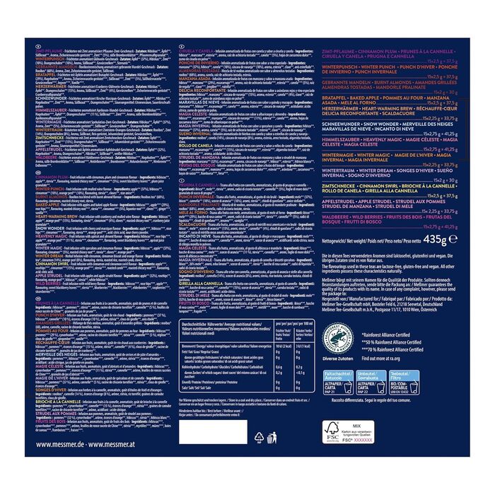 Чай Месмер - 48 чайних пакетиків 24 різновидів Атмосферний дизайн для демонстрації Різдвяний календар ідеально підходить як подарунок Фруктовий та трав&39яний чай (Зимова колекційна чайна коробка, 12 x 15 чайних пакетиків)