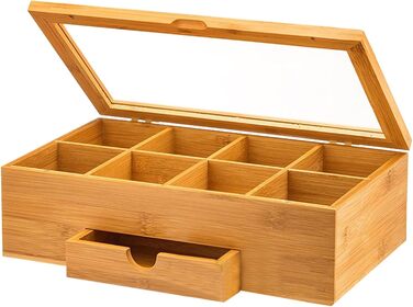 Органайзер для чайних пакетиків Generico, дерев&39яна коробка для зберігання чаю, органайзер для чаю з відділеннями, прозора акрилова коробка з віконцем, рішення для зберігання чаю, багатофункціональний органайзер, органайзер для ліків, стильний трима