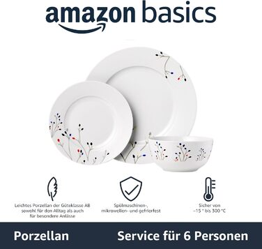 Набір посуду 18 предметів для 6 осіб Amazon Basics