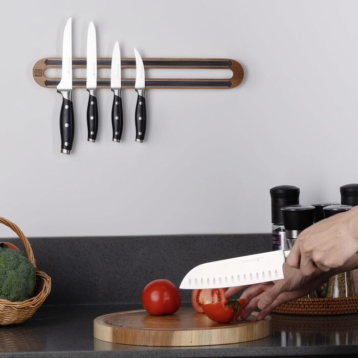 Дюймовий магнітний тримач для ножів для настінної акацієвої деревини Магнітна планка для ножів як тримач для ножів Тримач для ножів Органайзер для кухонного начиння та побутовий органайзер, 16-