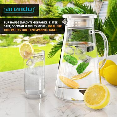 Скляний глечик з кришкою та ситечком 2 л Arendo