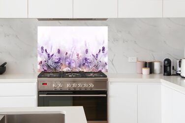 Панель для кухонного фартуха, бризкозахисна панель, декор для кухні, алюмінієва панель, бризкозахисна панель для плити, альтернатива скляній панелі, чорна - з малюнком - суцільна - чорна - темна - (Лавандова, 100x65 см)