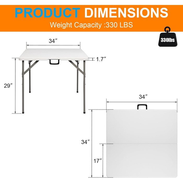 Сложный кемпинговый стол 86 x 86 x 74 см белый Bonnlo