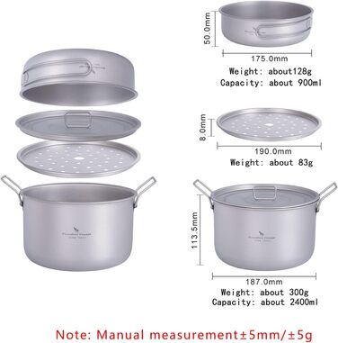 Титановий набір посуду для кемпінгу 1-2 осіб 2,4 л. iBasingo
