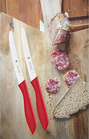 Набір ножів для сніданку WMF Classic Line 6 предметів, 23 см, зубчастий ніж для хліба, ніж для хліба, спеціальна сталь леза, пластикова ручка, (червоний, одинарний)