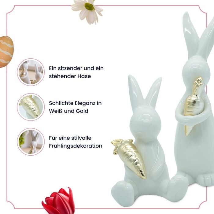 Набір декоративних елементів Heitmann керамічна пасхальна прикраса під порцеляну, для встановлення, біла, приблизно 12,5 x 10,5 x 8 см (кролики з морквою)