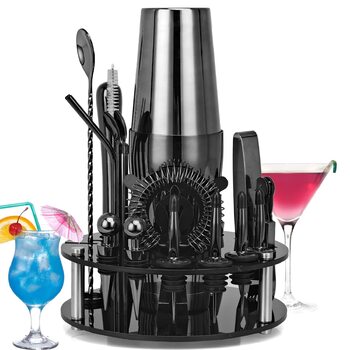 Набор бармена и шейкера для коктейлей 20 предметов черный HEdir
