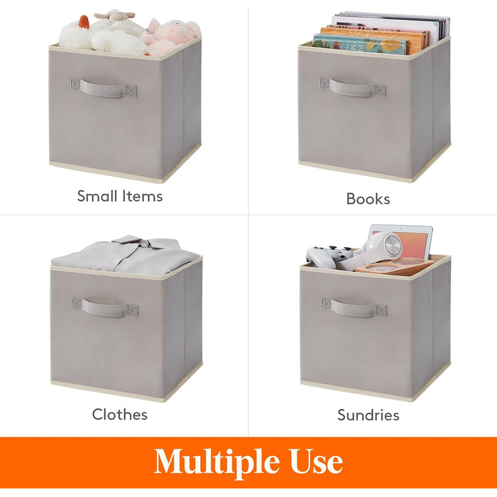 Кубики для хранения, Тканевая коробка для хранения, Нетканые коробки для заказа с ручкой для полки куба, Складная коробка, Хранение одежды, 26,5 X 26,5 X 28 см, светло-серый, 12 шт.