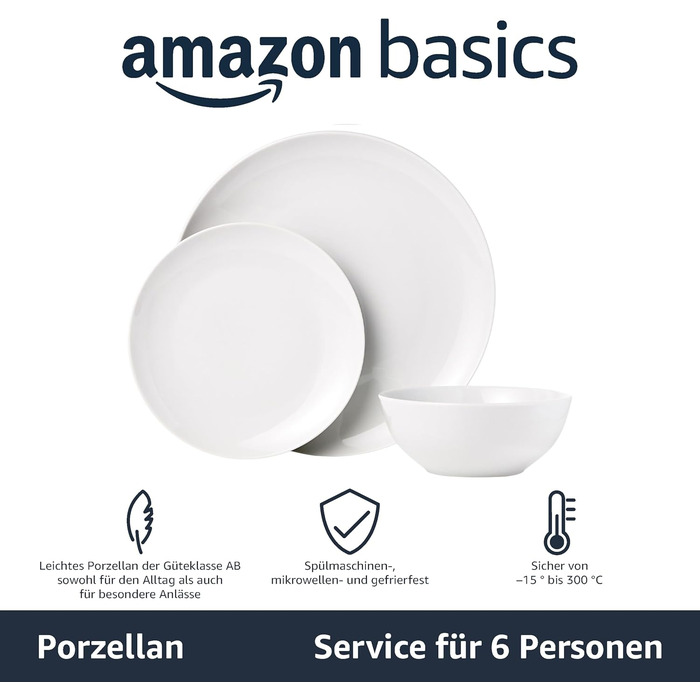 Набір посуду Kitchen-Profi Basics, 18 предметів, для 6 осіб (біле порцелянове купе)