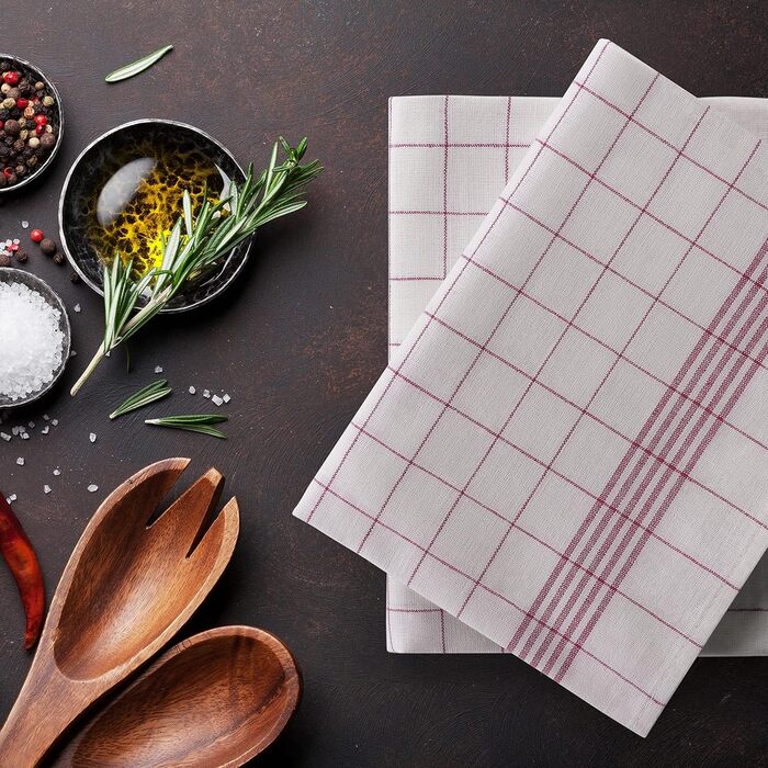 Набір із 10 кухонних рушників преміум-класу Blumtal - Високоякісні кухонні рушники, 100 бавовна, картаті, 50x70 см, 10 предметів (20 предметів, червоні)
