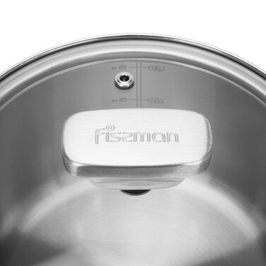 Ковш Fissman PREMIUM ONE 16x9 см/1,6 л со стеклянной крышкой нержавеющая сталь (15090)