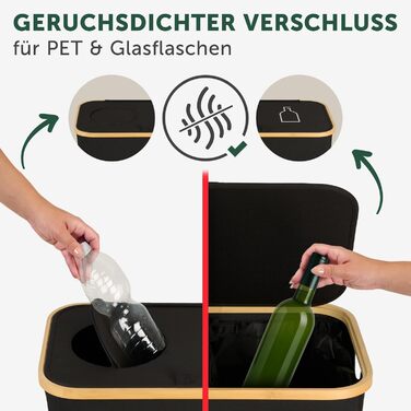 Контейнер для збору пляшок Blumtal Deposit 150 л з 2 відділеннями - Бамбуковий органайзер для пляшок - Збірник порожніх пляшок - Збірник пляшок - Контейнер для збору порожніх пляшок з отвором - Збірник чорного кольору (Збірник пляшок - 150 л)