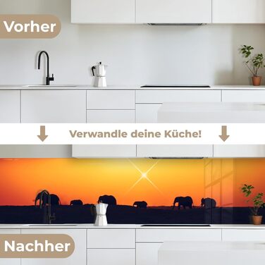 Кухонний фартух 60x80 см Самоклеючий настінний захисний екран для кухні Кухонний фартух Кухонні фасади Кухонні фартухи Кухонна стіна Вода - Пейзаж - (Слони - Захід сонця, 60 x 250 см)